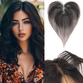 Benehair Real Hair Topper for Women, 100% Real Hair Clip-In Topper, 11 Inch Real Hair Toppers, Side Bangs, Human Hair Toppers, T Lace Base, Natural Black for with Hair Loss #1B