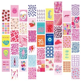 ZIENVE Preppy Room Decor, 50pcs Aesthetic Posters for Bedroom, 10 x 15cm Wall Collage Kit Aesthetic Pictures, Cute Wall Decor for Teen Girls, Pink Trendy Stuff for College Dorm, Pink01