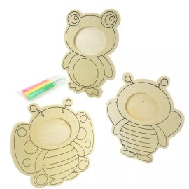 Homeford ESC05 DIY Animal Pals Wood Photo Frame Craft Kit, Natural, 3-piece