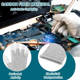 MECCANIXITY Anti Static Gloves ESD Work Gloves PU Coated Fingertip Carbon Fiber Computer Gloves for PC Building Computer Installation Repairing, Large, Gray, Pair of 12