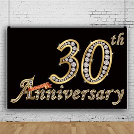 AOFOTO 7x5ft Happy 30th Anniversary Backdrop Silver Diamonds Father Mother Wedding Day Party Birthday Company Institution School Founding 30 Years Celebration Black Background Photo Studio Props Vinyl