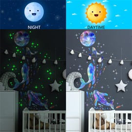 WOHAHA Sea Fish Whale Marine Life Dazzle Color Glow in the Dark Stylish Animal Star Moon Deep Sea Fish Wall Sticker Underwater World Wall Sticker Waterproof Wall Decor Room Wall Decor Stylish Wall