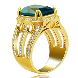 Uloveido Yellow Gold Plated Rectangle Cubic Zirconia Wedding Band Big Stone Deep Blue CZ Mens Cocktail Rings Y589 (Size 8)