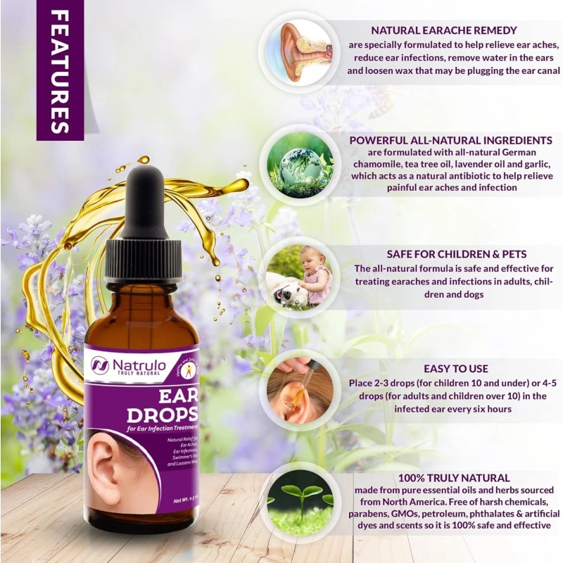 Natrulo Natural Ear Drops for Ear Infection Treatment - Homeopathic,