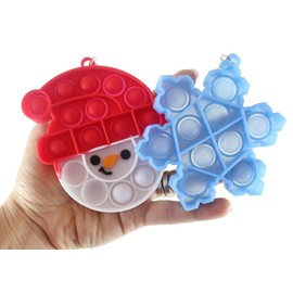 Set of 2 Cute Christmas Bubble Poppers - Snowman and Snowflake - Fidget Toy - Fun Party Favor Toy - Winter Holiday (Random Colors)