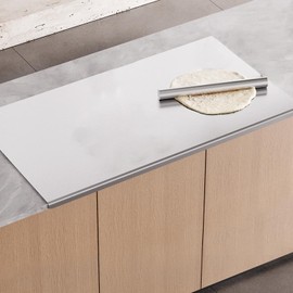 ISXACFF Large Cutting Board with Rolling Pin&Non-Slip Mat 35.4”L x 19.7”W Stainless Steel Cutting Chopping Boards with Lip Heavy Duty Baking Board for Meat Vegetables Fruits Cheese Bread Pastry