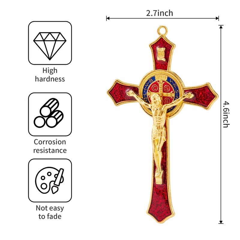 St Benedict Crucifix Red,Crucifix Wall Cross For Catholic Decor,Medalla De
