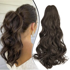 Dcbaboo Ponytail Hairpiece Hair Extension Clip Wavy Long Ponytail Extension Braid Ponytail Synthetic Wavy Curly Ponytail Hair Extension, 45 cm, Medium Brown