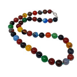 TreasureBay Womens Handmade Beaded Gemstone Necklace - 10mm Natural Gemstone Multicolour, Black, Green, Deep Rose Agate, Amethyst Necklace For Women, Girls (Multicolour)