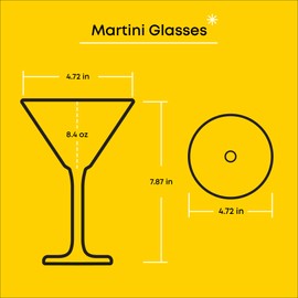 JoyJolt Olivia Crystal Martini - Juego de Vasos de Vidrio Premium Europeos - 9 Onzas - Elegantes Vasos de Cóctel Altos - Set de 2 para Bebidas