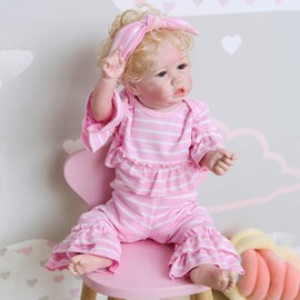 Medylove Reborn Baby Doll 22 inch Girl Clothes Set Fit 22-24inch Reborn Girl Doll Pink Stripe Outift 3pcs