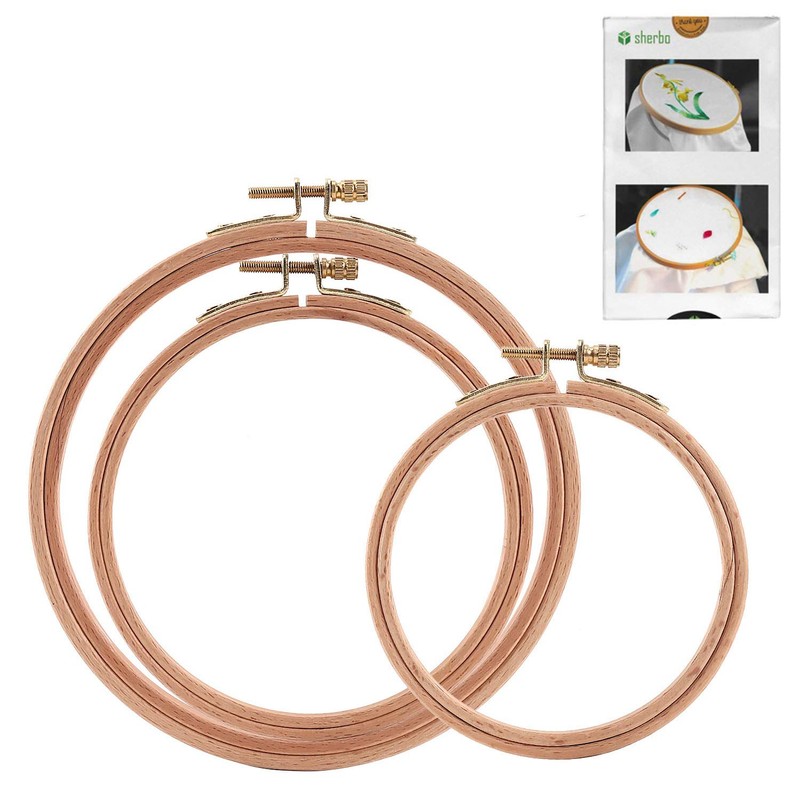 Sherbo 3 Pieces Beech Wood Embroidery Hoops Set by 4