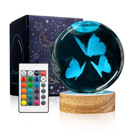 YYLZEPHB 3D Butterfly Crystal Ball Night Light with Woodern Base, 3.15" Butterfly Figurine Glass Lamp with 16 Colors Cute Desk Decor for Home Butterfly Gifts for Women Kids Friends
