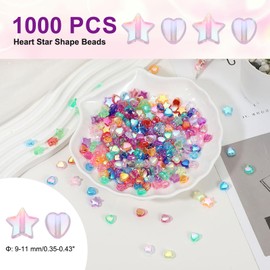 PATIKIL 9-11 mm Acrylic Round Beads, 1000 Pcs Heart Star Shape Bead AB Colors Round Clear Spacer Beads with Hole for Earring Bracelet Necklace Key Chains, Pink