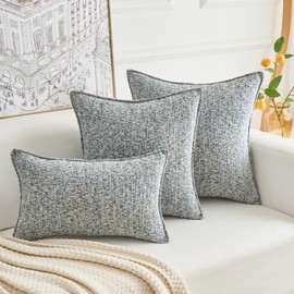 HERAYLI Premium Series Tweed Style Throw Pillow Cover, Linen Woven Textured Luxury Thick Cushion Case for Home Décor, Azure, 20x20 Inch