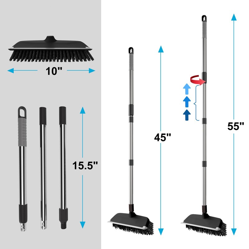 ITTAR Scrub Brush with Long Handle, 10" Wide Stiff Bristles