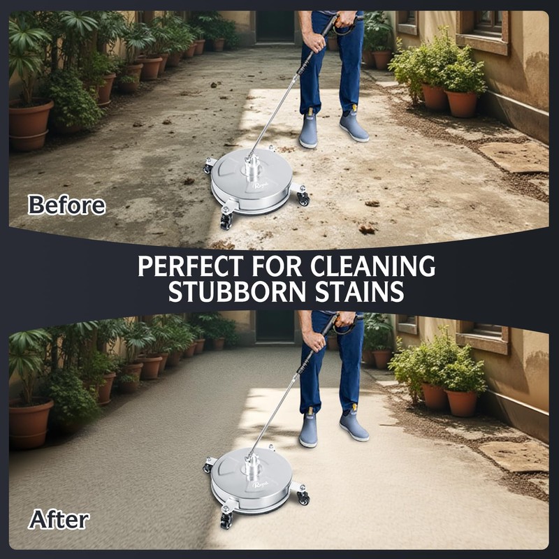 RAYNEL 14'' Pressure Washer Surface Cleaner with 4 Wheels, Stainless