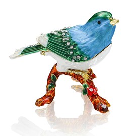 YU FENG Blue Bird on a Branch Trinket Box Small Hinged Trinket Boxes Bird Enamel Jewelry Trinket Box Animal Figurine Ring Box for Daughter Girl Women