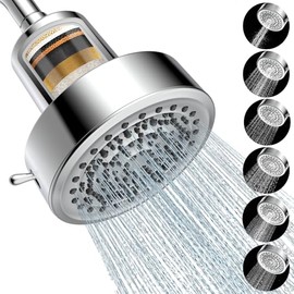 Filtered Shower Head for Hard Water – Removes Chlorine & Heavy Metals,6 Mode Settings High Pressure Shower Head Filter for Healthier Hair & Skin, Easy install,Water Softener Showerhead