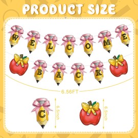 Honeydak 2 Pcs Bow Welcome Back Banner Coquette Back to School Party Supplies with Pencil Bow Apple Banners First Day of School Classroom, Wedding, House, Home Decor Decorations