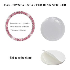 MUQIDA 2PCS Bling Car Engine Start Stop Decoration Ring, Crystal Rhinestone Emblem Sticker Push Start Button Cover, Sparkling Key Ignition & Knob Ring Auto Interior Decor for Women(Pink)