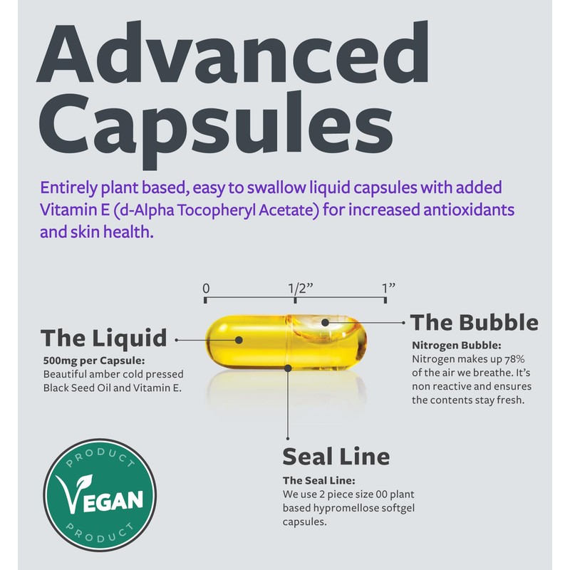 Black Seed Oil - 180 Softgel Capsules (Non-GMO & Vegan)