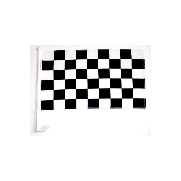 12x18 Checkered Black & White Single-Sided Car Flag Premium Window