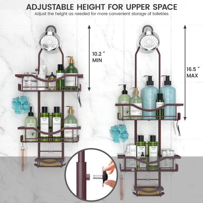 REINHARDT Shower Caddy Hanging Adjustable, Extended Length Rustproof Showers Caddy