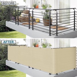 Coarbor 3'x50' Balcony Privacy Screen Fence Apartment Patio Privacy Screen Balcony Cover Balcony Décor 90% Blockage for Balcony Porch Deck Patio Backyard Beige
