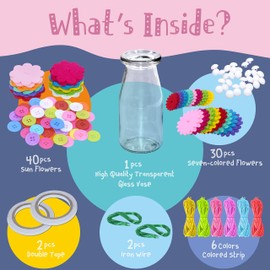 SpriteGru Blumen-Bastelset für Kinder; Blumenstrauß mit Knöpfen selber machen; DIY-Aktivitätsgeschenk für Jungen und Mädchen im Alter von 4 5 6 7 8 9 10 Jahren, (2 Blumensträuße und 1 Glasvase);