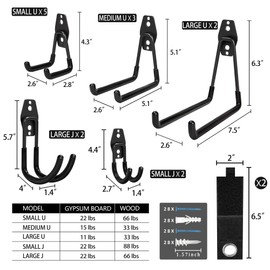KOFANI Steel Garage Storage Hooks - 16 Pack Anti-Slip Coating, Heavy Duty Wall Mount Hooks for Hanging Bike, Ladder, Garden Tools