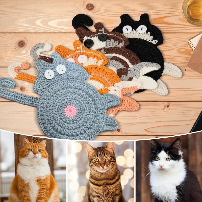 4PC Drink Coaster Cat Gifts for Cat Lovers, Fun Woven