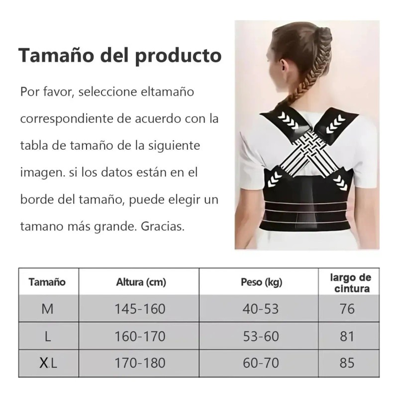 Corrector Postura Ortopédico Lumbar Espalda Ajustable Faja Negro Xl