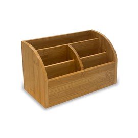 OSCO Bamboo Organiser | 6 Compartments | Office Tidy | Stationery Storage | Pen Holder | Makeup sorter | Cosmetics Display | H14.3 x W23.3 x D10.3 cm |
