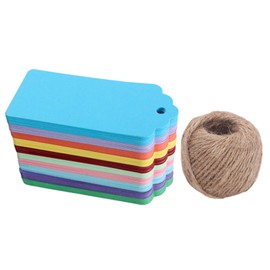 WARMBUY Color Paper Gift Tags with Natural Jute Twine, 200Pcs