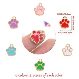 XCSJ 24pcs Paw Print Charms Enamel Cat Footprint Charms Animal Paw Charms Dog Paw Print Charms Footprint Enamel Charms Pendant for Necklace, Bracelet, Jewellery, DIY Crafts 6 Colours, Alloys