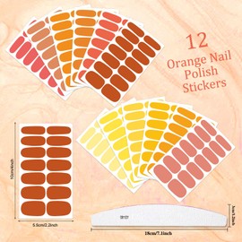 XEAOHESY 12 Sheets 168 Pieces Orange Solid Color Nail Polish Strips, Self-Adhesive Nail Polish Stickers, Orange Nail Wraps, Nail Art Accessories