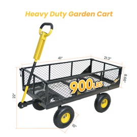 RIDALIYA 950 lbs Steel Garden Cart, Heavy Duty Yard Utility Wagon with 10" Pneumatic Tires, Removable Mesh Sides and 180° Rotating Anti-Slip 2-in-1 Convertible Handle