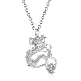 Legendary Chinese Dragon Urn Pendant Necklaces for Ashes Stainless Steel Keepsake Jewelry Cremation Ashes Holder Urn Necklace Memorial Jewelry Urn Pendant Unisex (Silver)