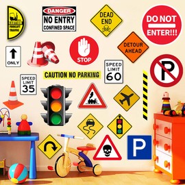 Runtoo Road Signs Wall Decals Traffic Street Stop Sign Transportation Wall Stickers for Kids Bedroom Classroom Playroom Baby Shower Birthday Party Decor