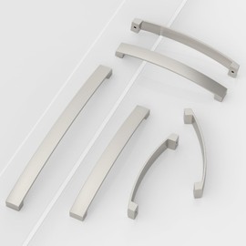 ELEBUILD Pack of 6 handles, 128 mm, brushed nickel, cabinet handles, elegant handles for the kitchen