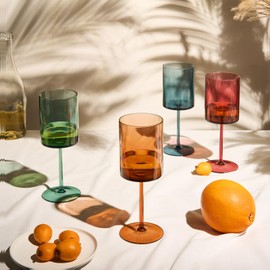 Unbreakable Stemmed Square Tritan Acrylic Floating Wine Glasses European Style | Set of 4 | 100% US Drinkware, 18 oz Dishwasher Safe Muted Color Shatterproof BPA-free plastic, All Purpose Glassware