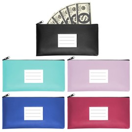 UMILKI 5 x bank bag with zip, 29 x 16 cm, faux leather bank folder, bank bag, wallet for banknotes, document bag with zip and window