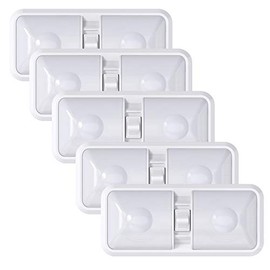 Leisure LED 5 Pack RV LED Ceiling Double Dome Light Fixture with ON/Off Switch Interior Lighting for Car/RV/Trailer/Camper/Boat DC 12V 48X2835SMD (Frosted Lens Natural White 4000-4500K, 5-Pack)
