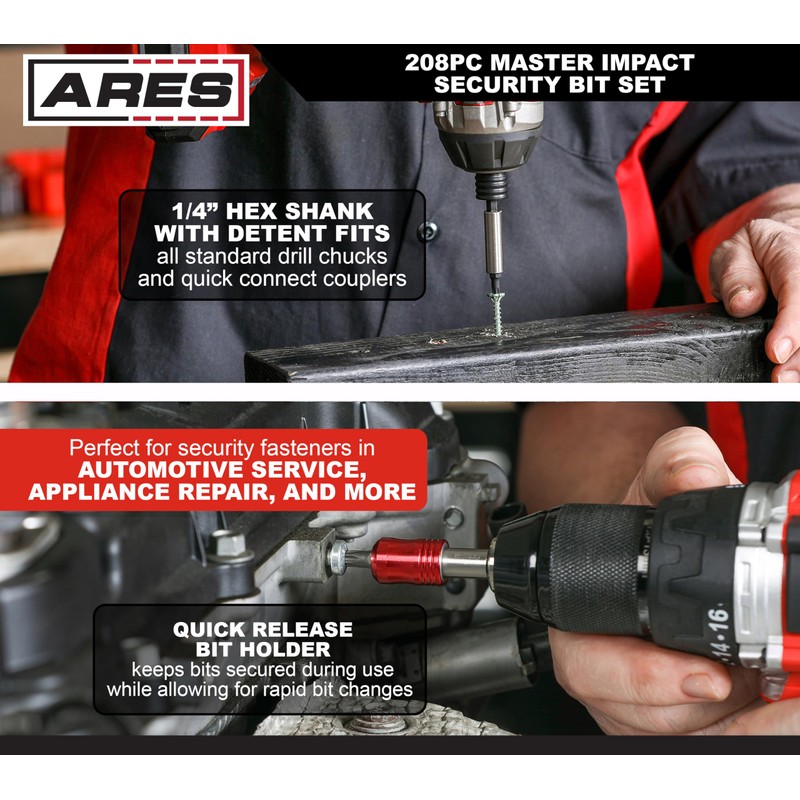 ARES 31023-208-Piece Impact Security Bit Set – Phillips, Robertson, Tamper