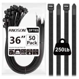 ANOSON Large Zip Ties 36 inch (50 Pack) Long Zip Ties Heavy Duty with 250 lb Tensile...
