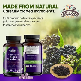 FLORIDA HERBS Black Elderberry Capsules | 180 Count | Sambucus Elderberry Vitamins, Non-GMO, Gluten Free, Organic Elderberry Extract Sambucus Nigra