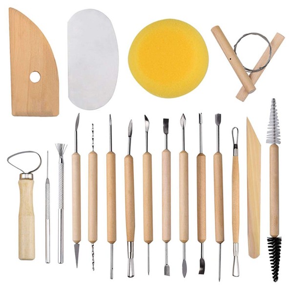 EuTengHao 19 Piece Pottery Sculpting Tool Set Contains Most Essential Wood Clay Tools for Pottery