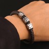 CaptainSteeL Bracelet for men-Leather Stainless Steel Black/Brown Braided Chain,Braided Leather