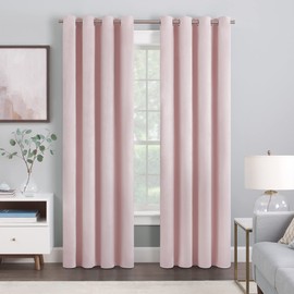 Eclipse Aurelia Velvet Room Darkening Grommet Noise Reduction Window Curtains (2 Panels), 52 in x 84 in, Blush